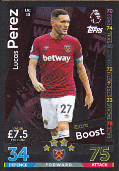 Lucas Perez West Ham United 2018/19 Topps Match Attax Extra Extra Boost #UC30